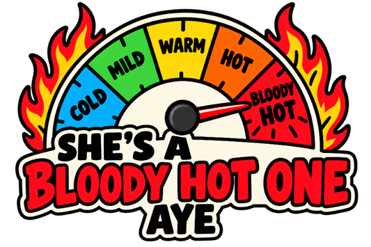 Tank Top — "She's Bloody Hot One Aye" Spicy Heat Gauge Graphic