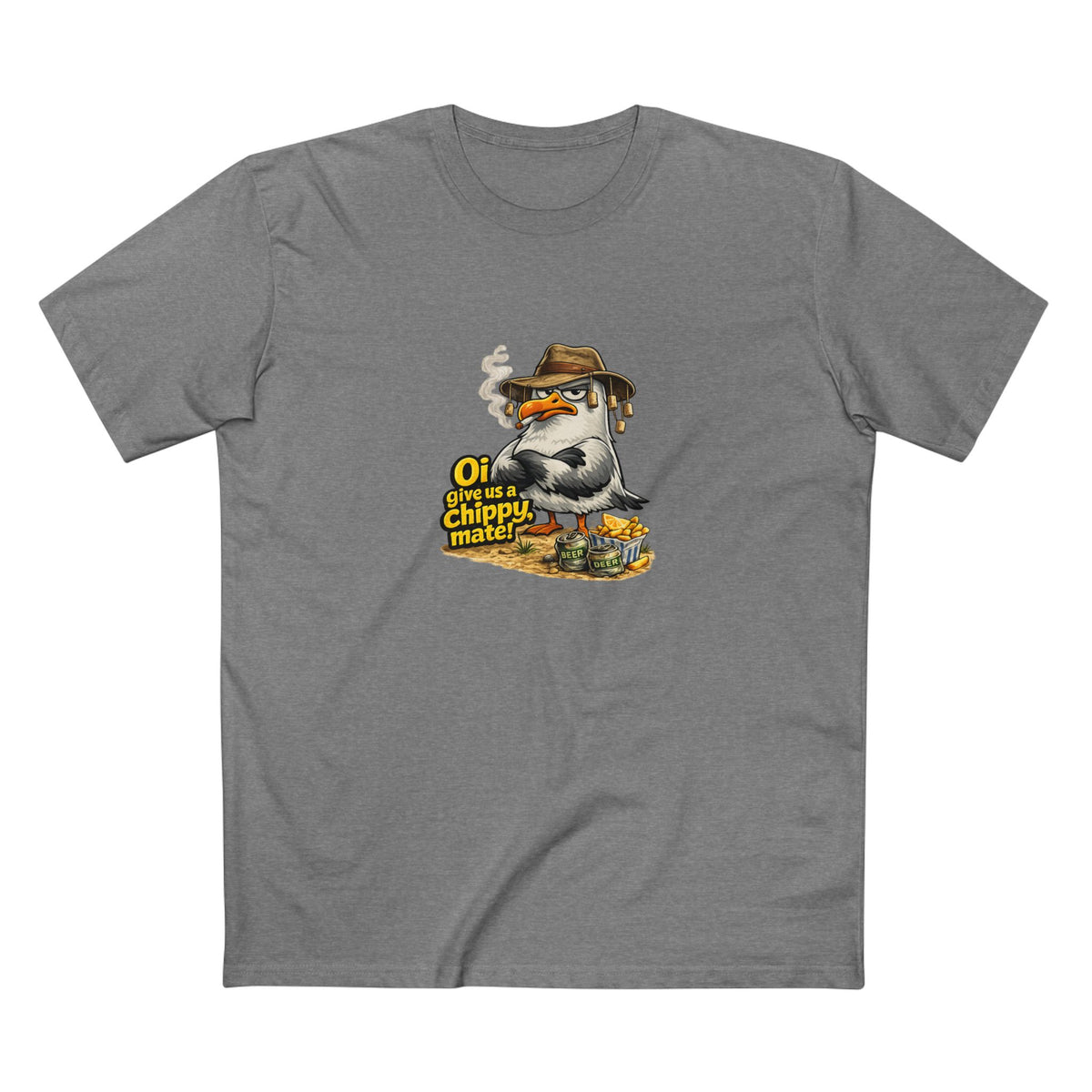 Seagull Stealing Chips T-Shirt — "Oi! Give Us a Chip!" Graphic Tee