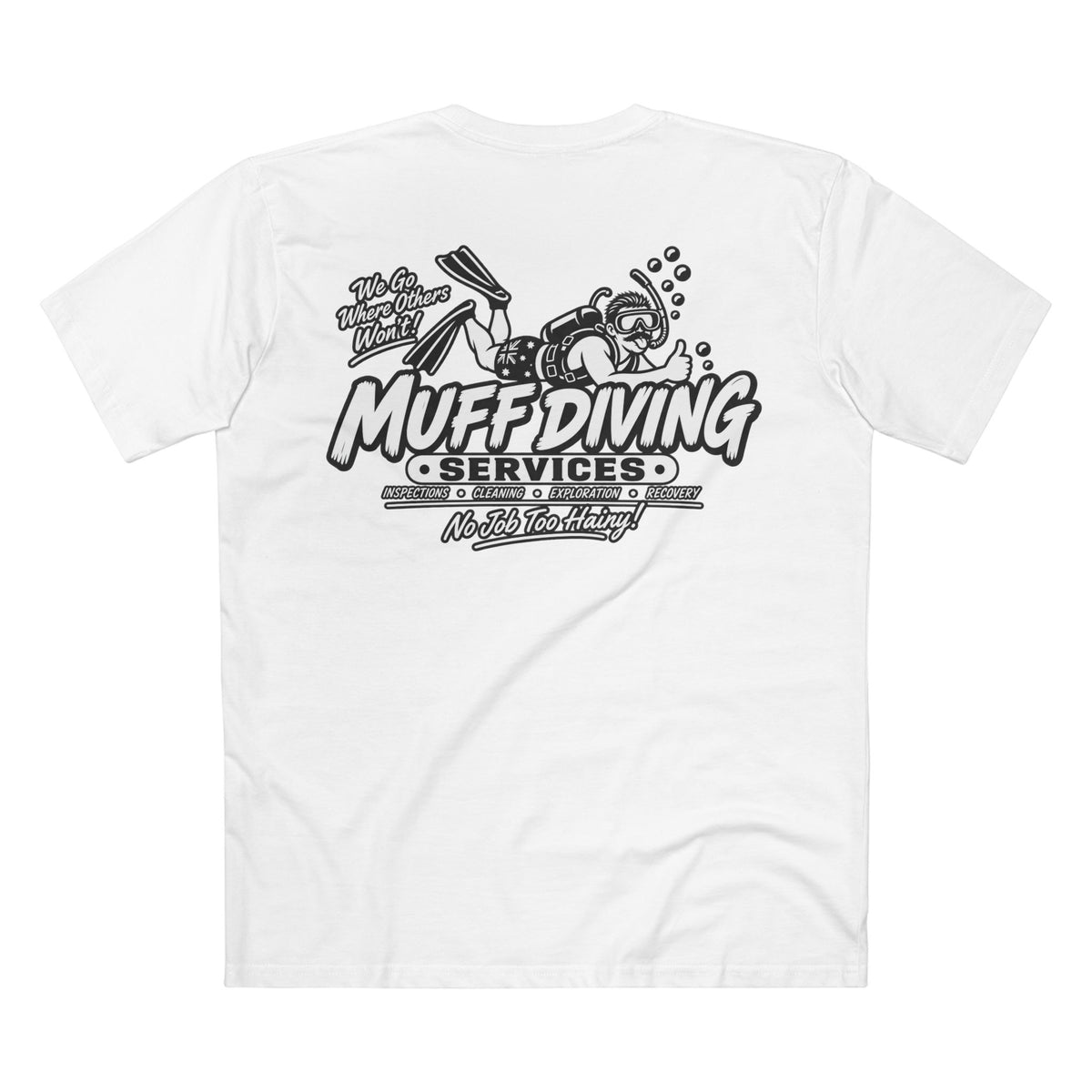 Muff Diving Services T-Shirt — Men's Tee (Back Print)