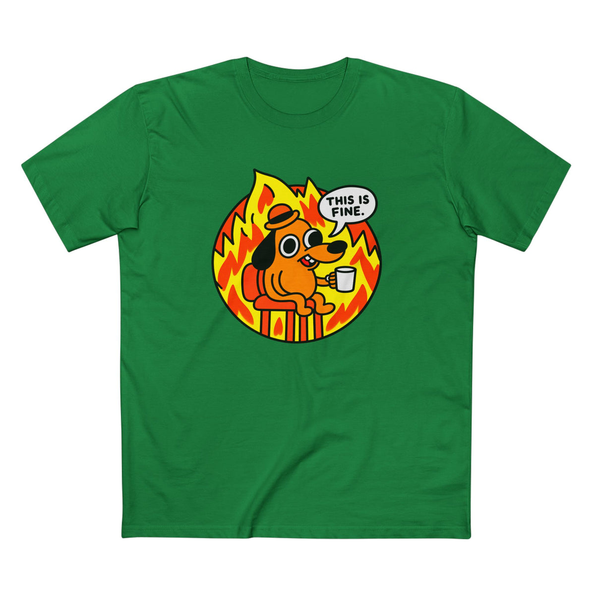 This Is Fine Dog T-Shirt — Funny Meme Tee with Fire Cartoon