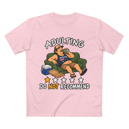 Adulting Do Not Recommend T-Shirt – Funny Lazy Couch Cartoon Tee