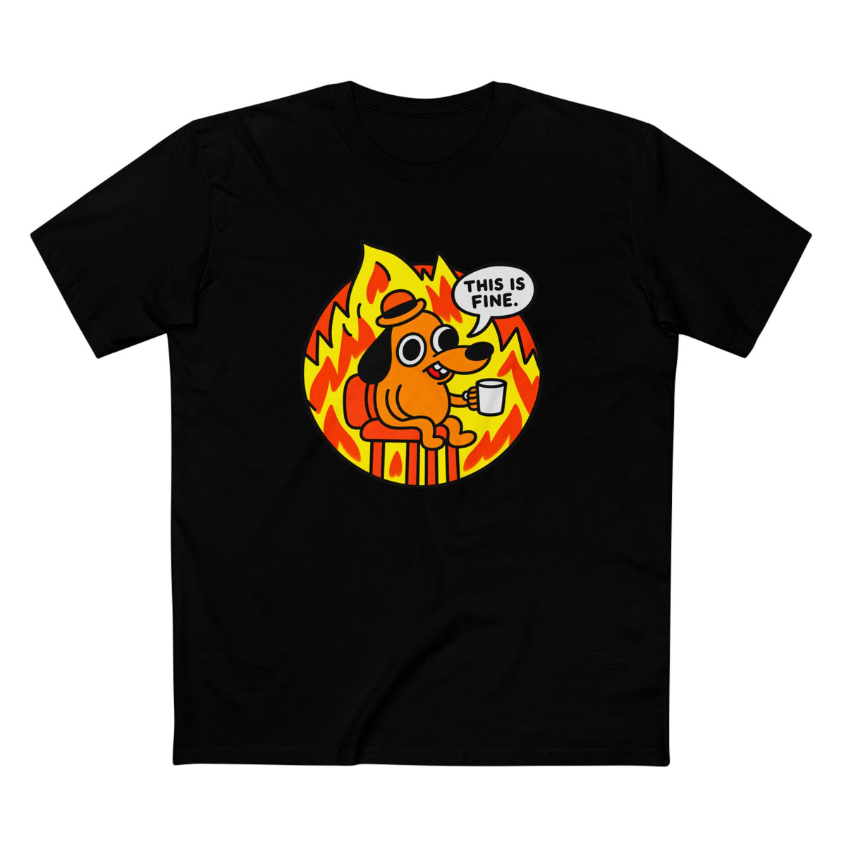 This Is Fine Dog T-Shirt — Funny Meme Tee with Fire Cartoon