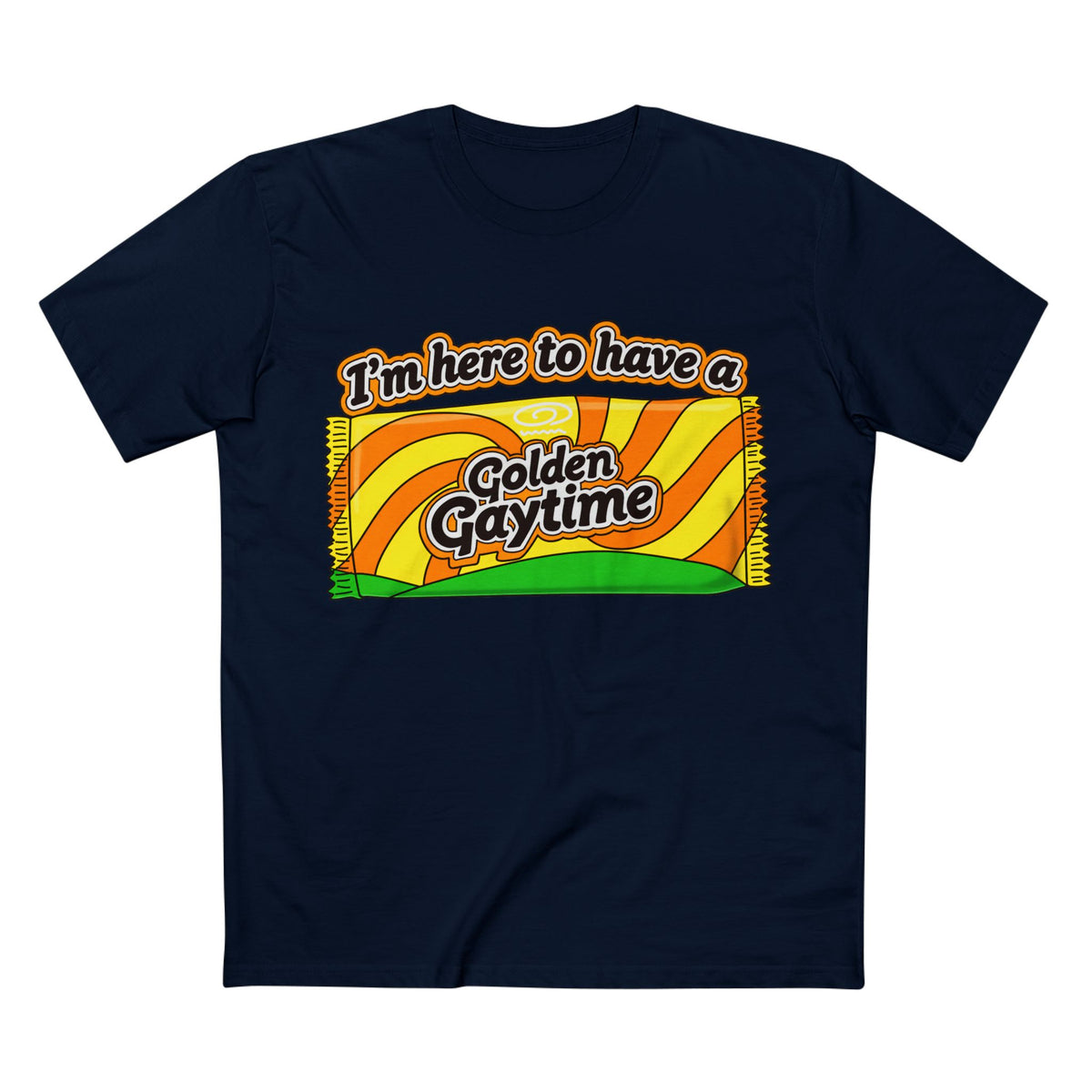 Golden Gaytime Retro Tee — “I’m Here to Have a Golden Gaytime” Pride T-Shirt