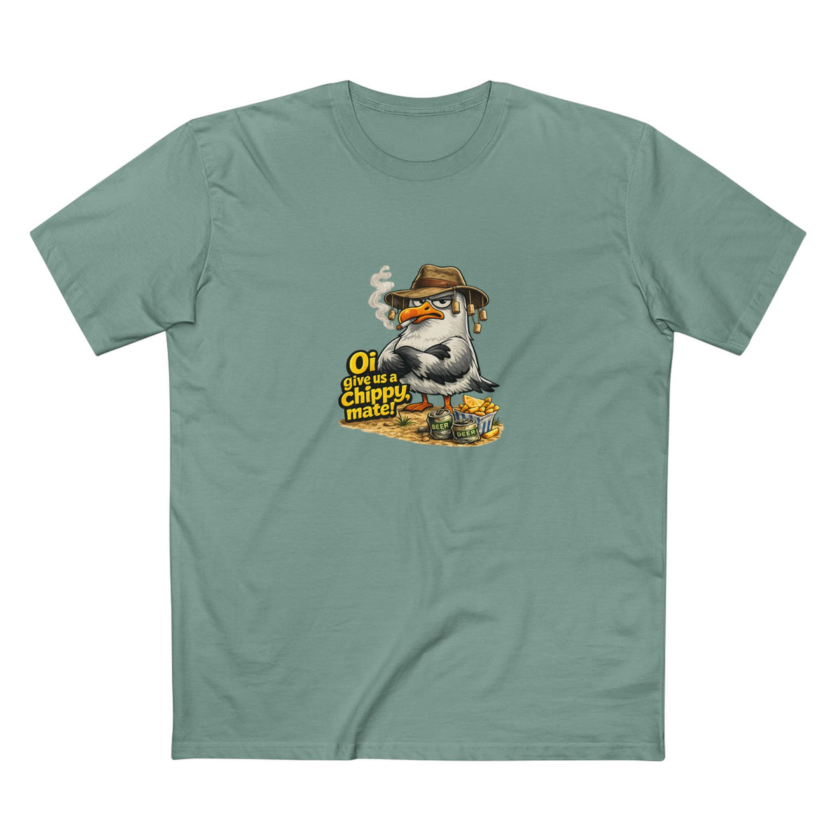 Seagull Stealing Chips T-Shirt — "Oi! Give Us a Chip!" Graphic Tee