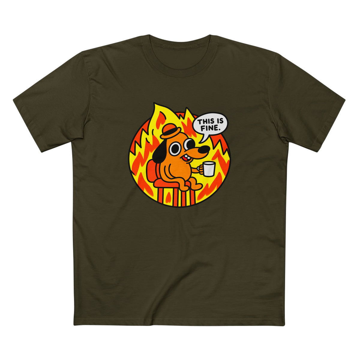 This Is Fine Dog T-Shirt — Funny Meme Tee with Fire Cartoon