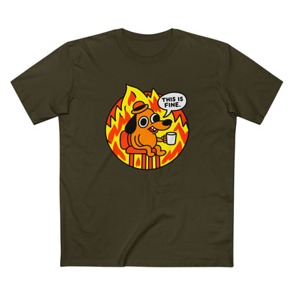 This Is Fine Dog T-Shirt — Funny Meme Tee with Fire Cartoon