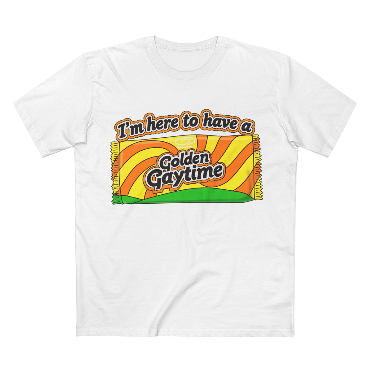 Golden Gaytime Retro Tee — “I’m Here to Have a Golden Gaytime” Pride T-Shirt
