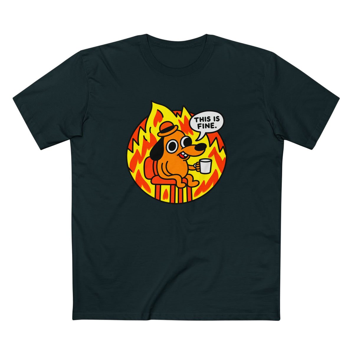 This Is Fine Dog T-Shirt — Funny Meme Tee with Fire Cartoon