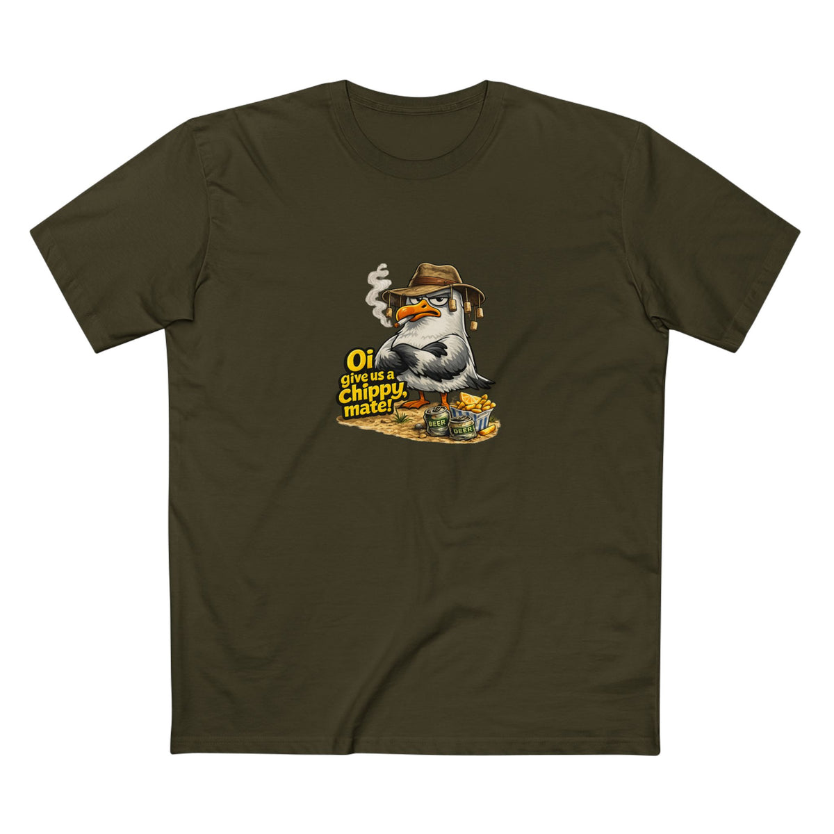 Seagull Stealing Chips T-Shirt — "Oi! Give Us a Chip!" Graphic Tee