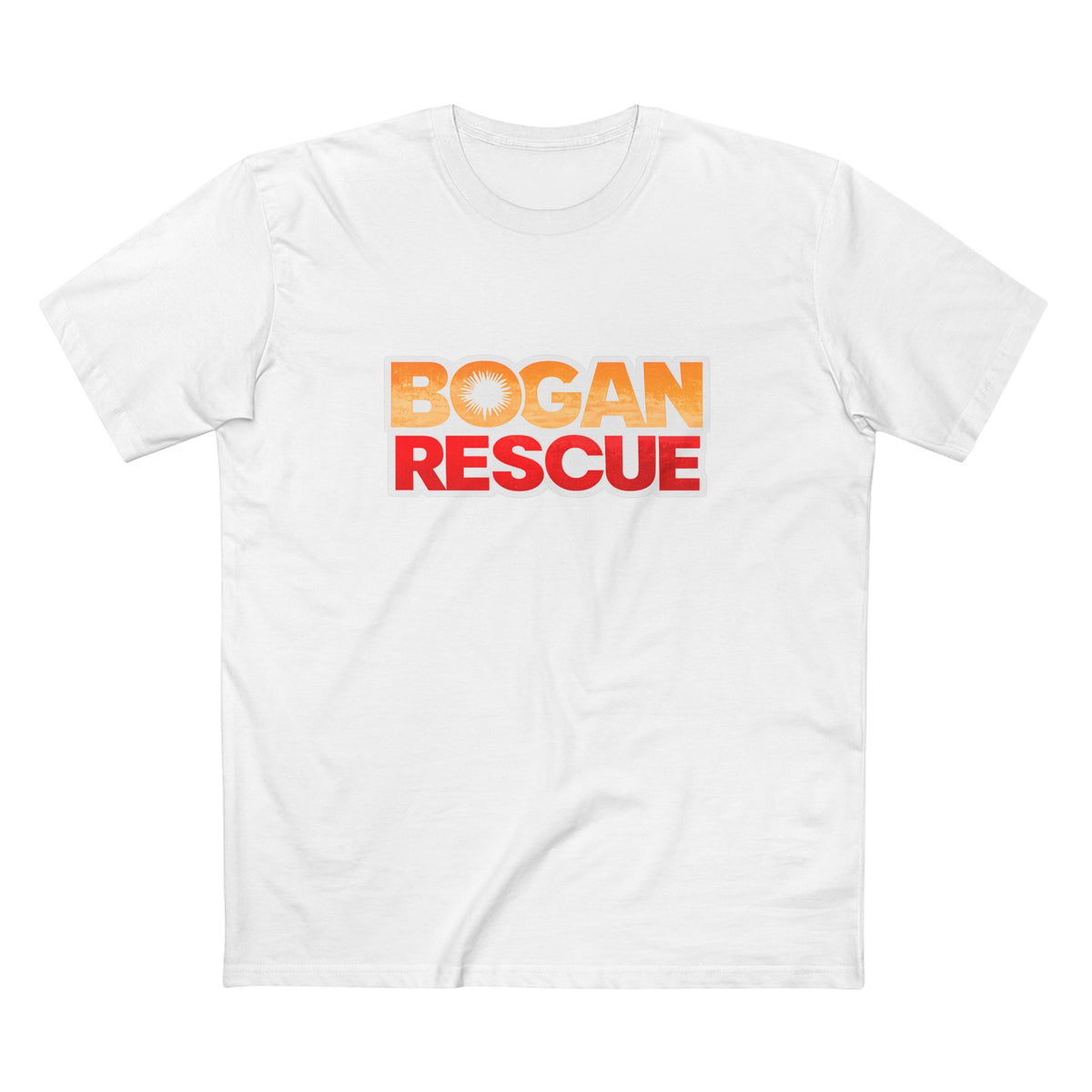 Bogan Rescue Graphic Tee — Bold Retro Text Shirt