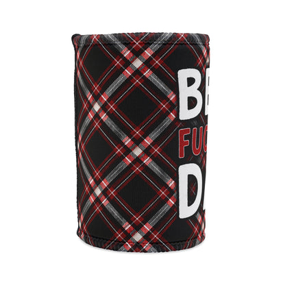 Best Dad Stubby Cooler – Red Plaid - Funny Father’s Day Gift