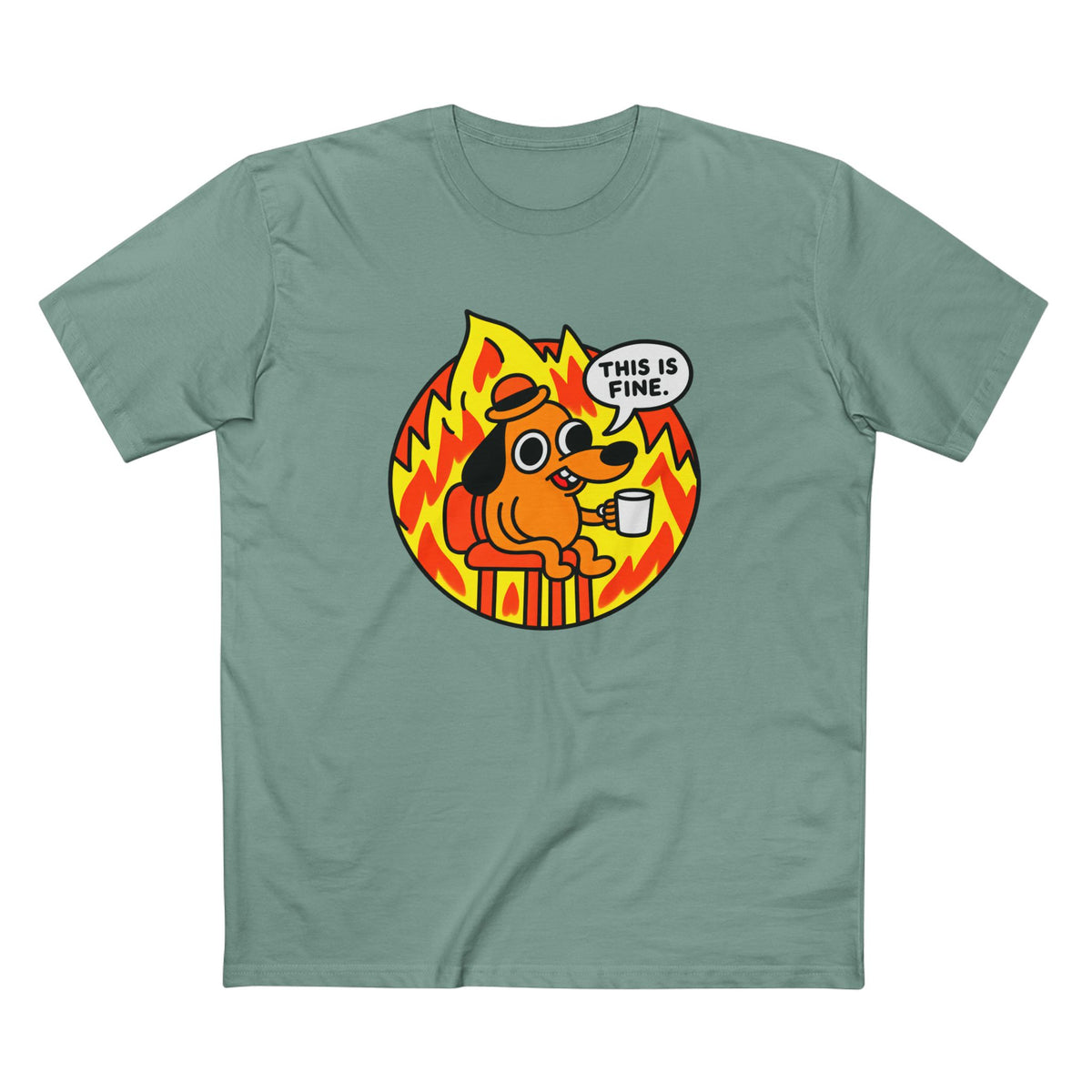 This Is Fine Dog T-Shirt — Funny Meme Tee with Fire Cartoon