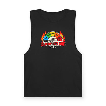 Tank Top — "She's Bloody Hot One Aye" Spicy Heat Gauge Graphic