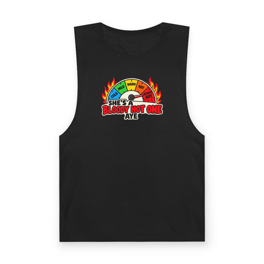 Tank Top — "She's Bloody Hot One Aye" Spicy Heat Gauge Graphic