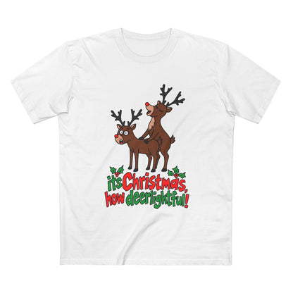 Christmas tee with two reindeer and the text It's Christmas, How Deerlightful