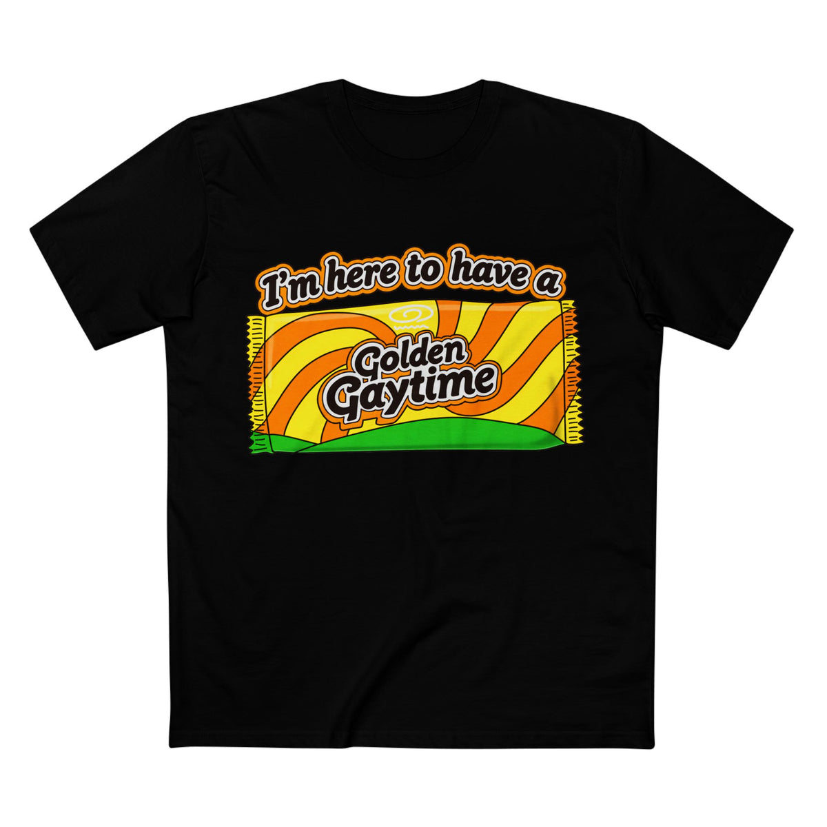 Golden Gaytime Retro Tee — “I’m Here to Have a Golden Gaytime” Pride T-Shirt