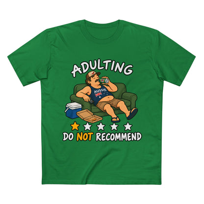 Adulting Do Not Recommend T-Shirt – Funny Lazy Couch Cartoon Tee
