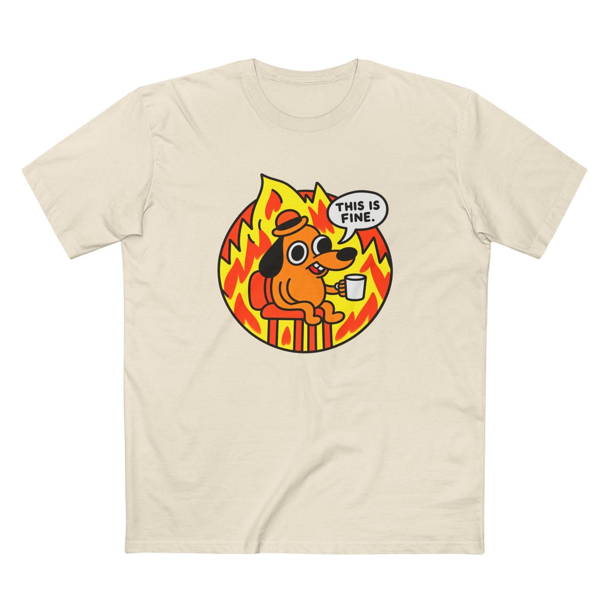 This Is Fine Dog T-Shirt — Funny Meme Tee with Fire Cartoon