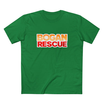 Bogan Rescue Graphic Tee — Bold Retro Text Shirt