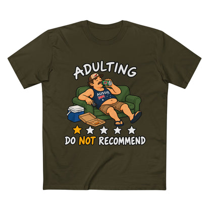 Adulting Do Not Recommend T-Shirt – Funny Lazy Couch Cartoon Tee