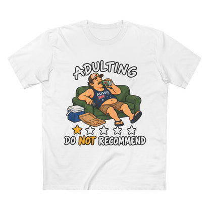 Adulting Do Not Recommend T-Shirt – Funny Lazy Couch Cartoon Tee