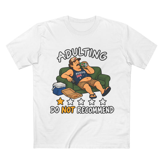 Adulting Do Not Recommend T-Shirt – Funny Lazy Couch Cartoon Tee