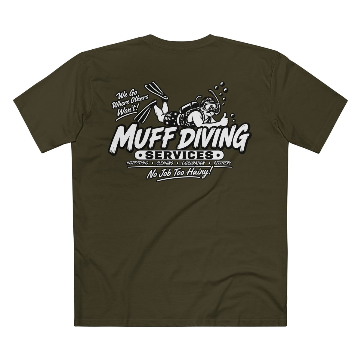 Muff Diving Services T-Shirt — Men's Tee (Back Print)