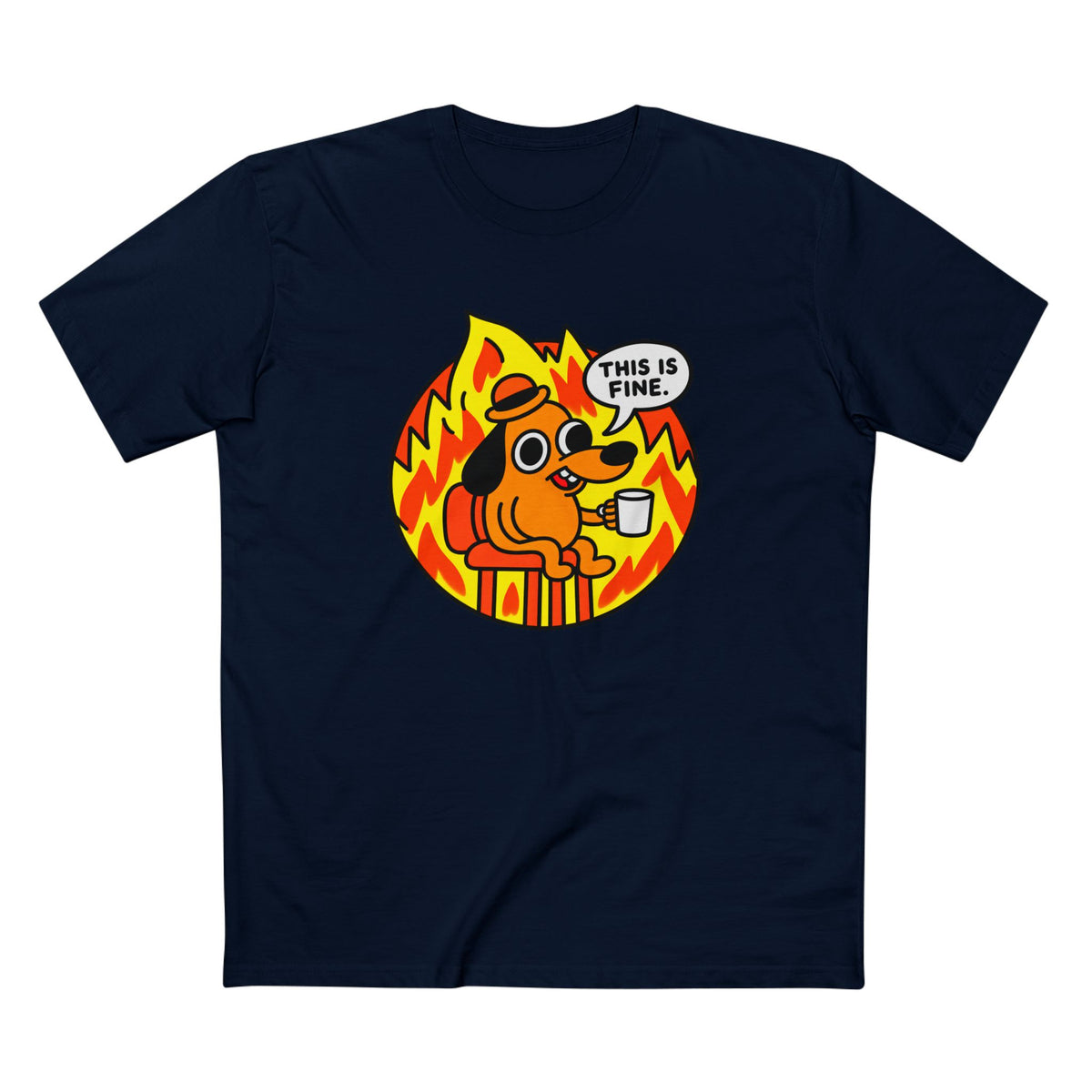 This Is Fine Dog T-Shirt — Funny Meme Tee with Fire Cartoon
