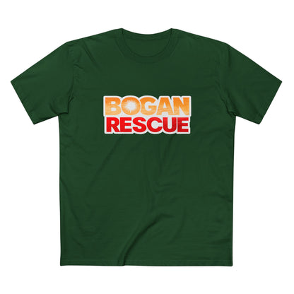 Bogan Rescue Graphic Tee — Bold Retro Text Shirt