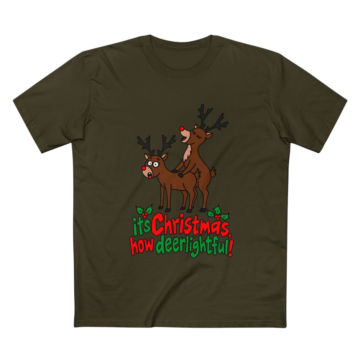 Christmas Reindeer Graphic Tee — "It's Christmas, How Deerlighful!"
