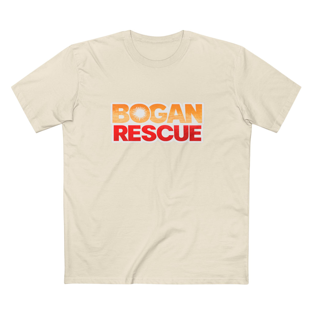 Bogan Rescue Graphic Tee — Bold Retro Text Shirt
