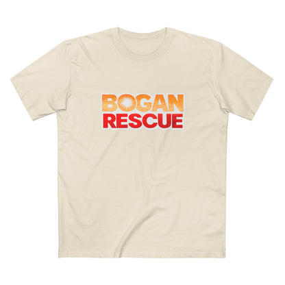 Bogan Rescue Graphic Tee — Bold Retro Text Shirt