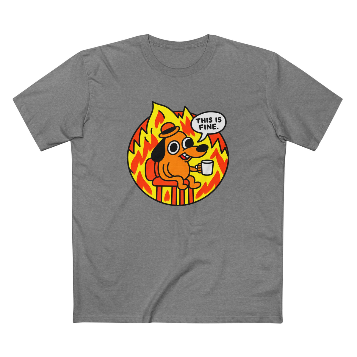 This Is Fine Dog T-Shirt — Funny Meme Tee with Fire Cartoon