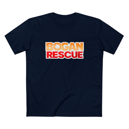Bogan Rescue Graphic Tee — Bold Retro Text Shirt