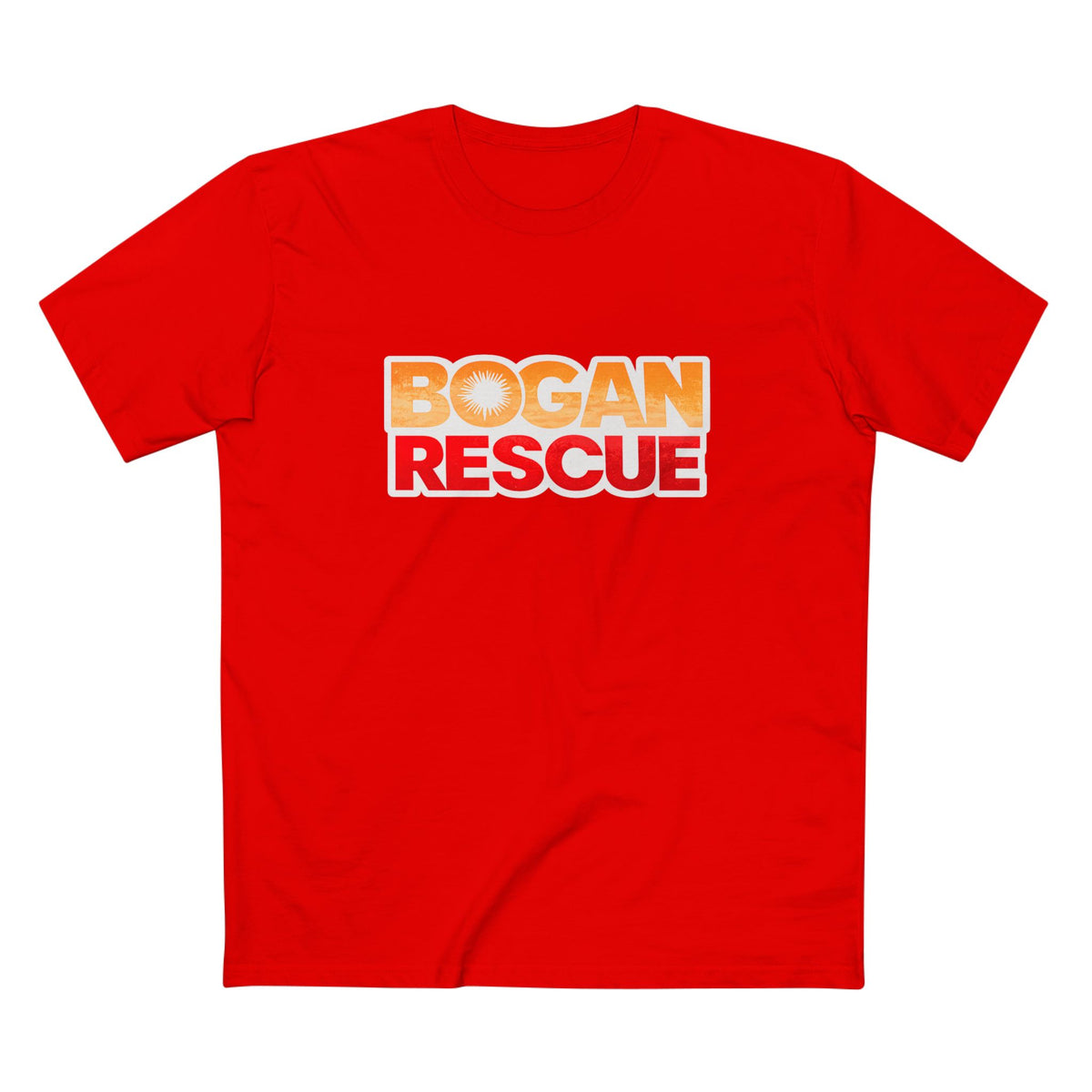 Bogan Rescue Graphic Tee — Bold Retro Text Shirt