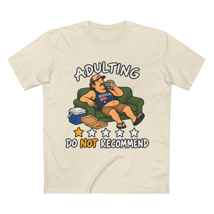 Adulting Do Not Recommend T-Shirt – Funny Lazy Couch Cartoon Tee
