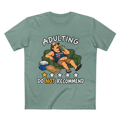 Adulting Do Not Recommend T-Shirt – Funny Lazy Couch Cartoon Tee