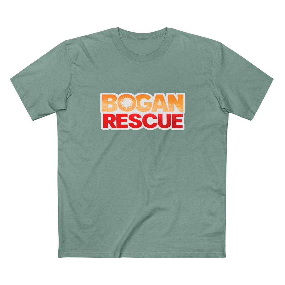 Bogan Rescue Graphic Tee — Bold Retro Text Shirt