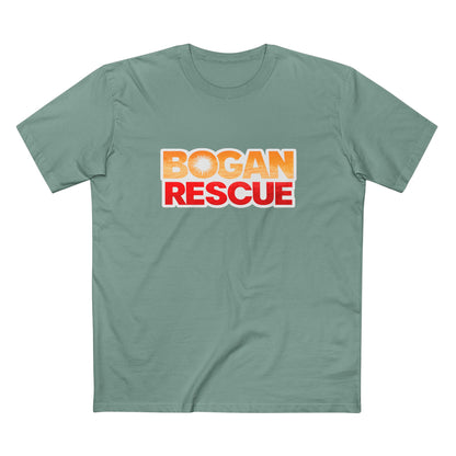 Bogan Rescue Graphic Tee — Bold Retro Text Shirt