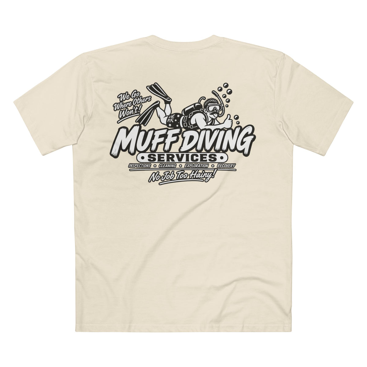 Muff Diving Services T-Shirt — Men's Tee (Back Print)