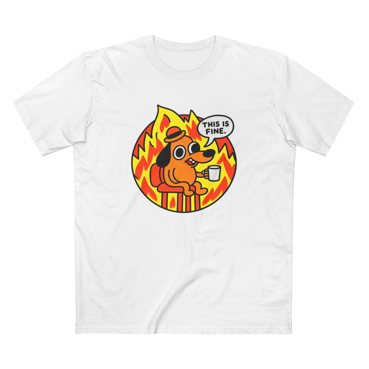 This Is Fine Dog T-Shirt — Funny Meme Tee with Fire Cartoon