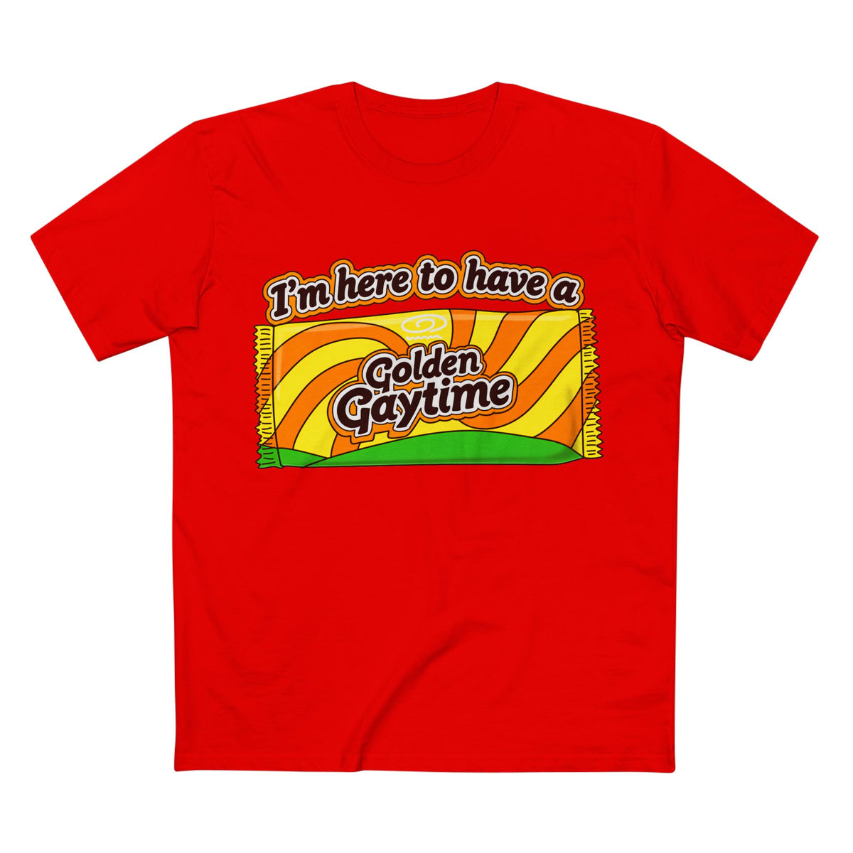 Golden Gaytime Retro Tee — “I’m Here to Have a Golden Gaytime” Pride T-Shirt
