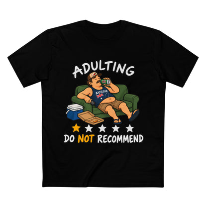 Adulting Do Not Recommend T-Shirt – Funny Lazy Couch Cartoon Tee