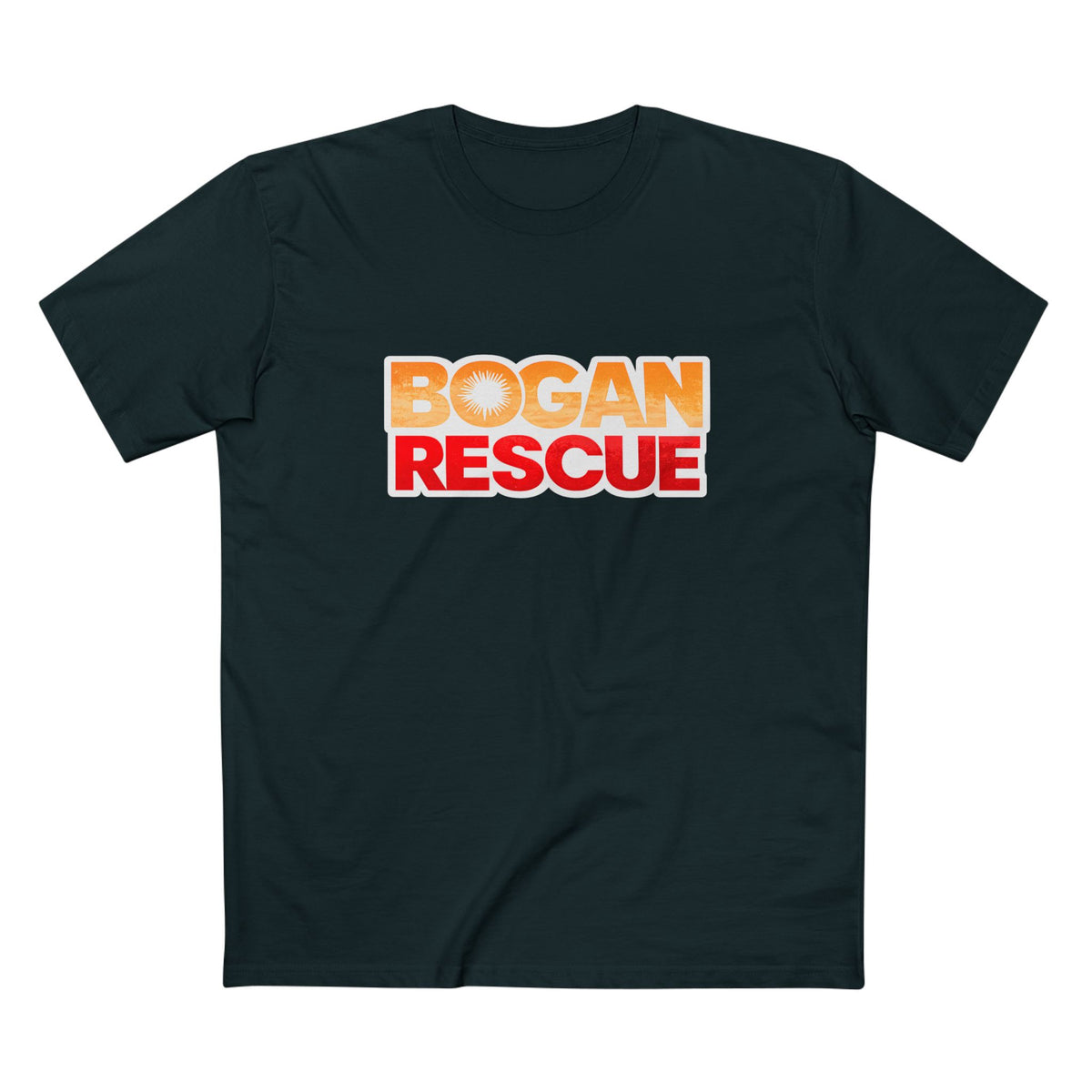 Bogan Rescue Graphic Tee — Bold Retro Text Shirt