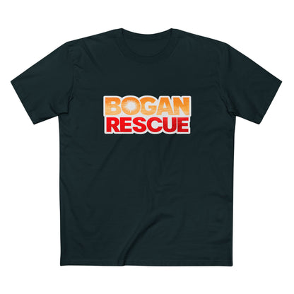 Bogan Rescue Graphic Tee — Bold Retro Text Shirt
