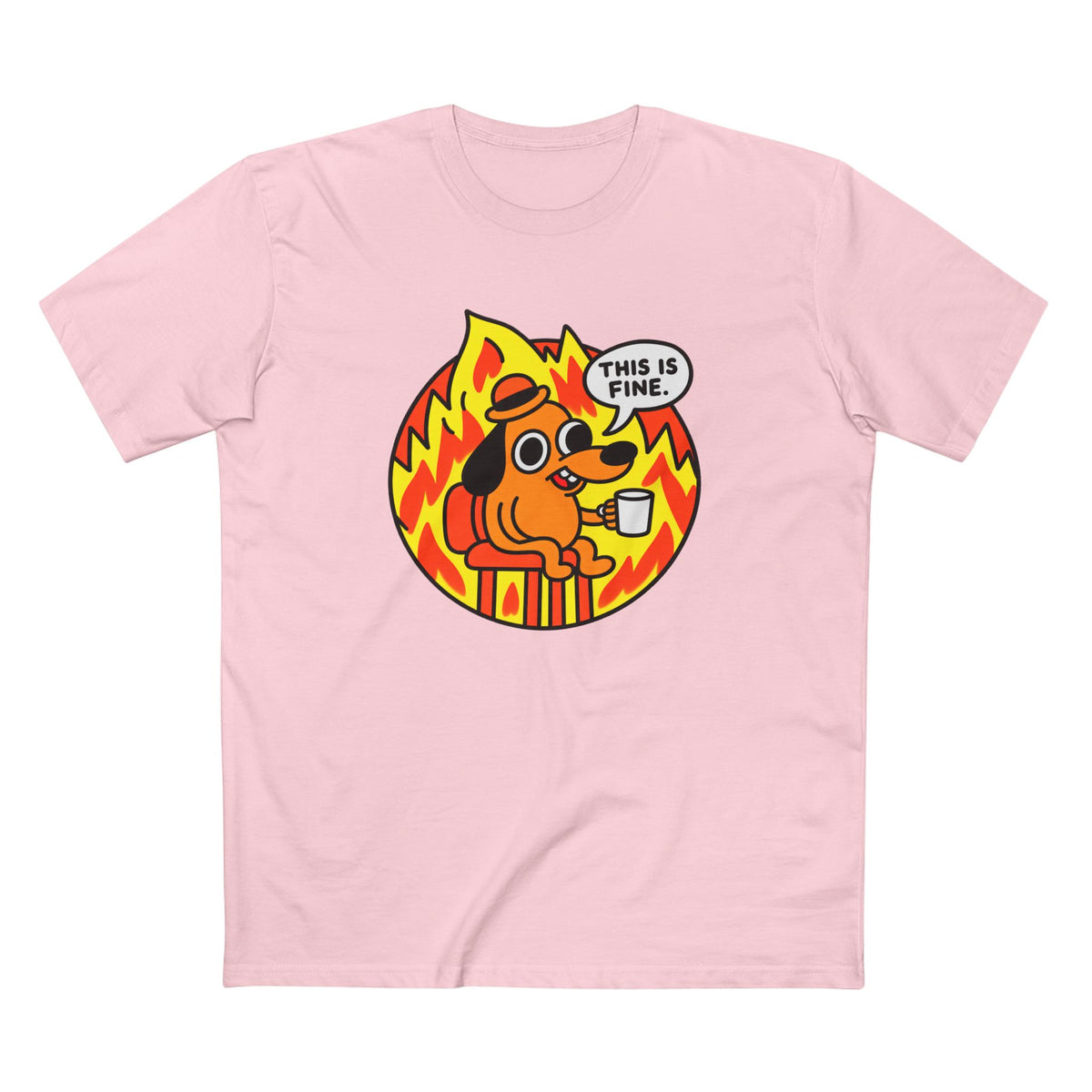 This Is Fine Dog T-Shirt — Funny Meme Tee with Fire Cartoon