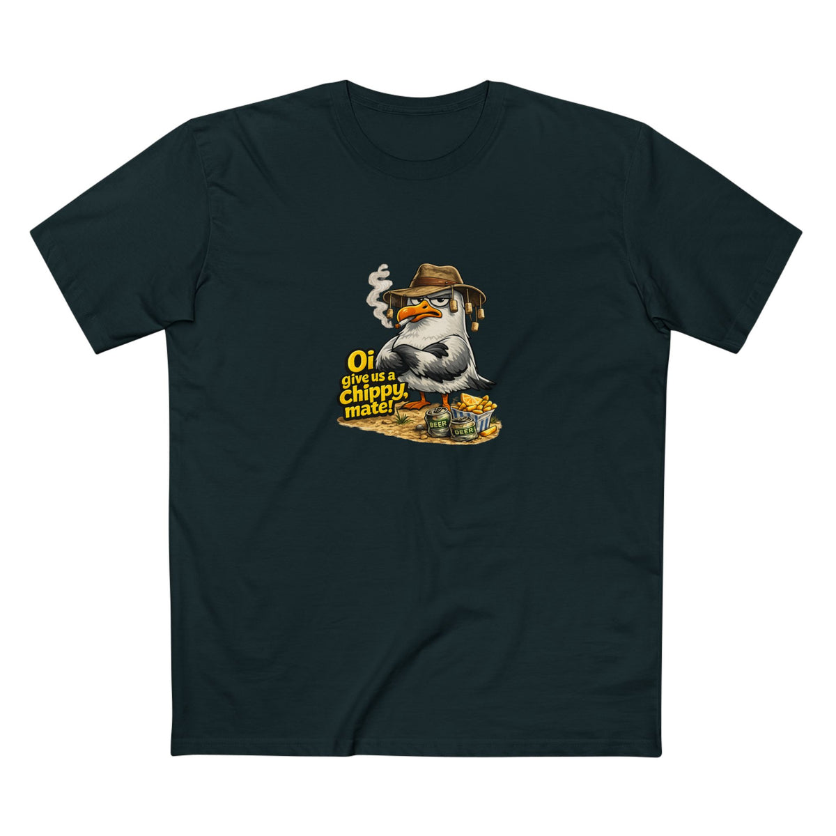 Seagull Stealing Chips T-Shirt — "Oi! Give Us a Chip!" Graphic Tee