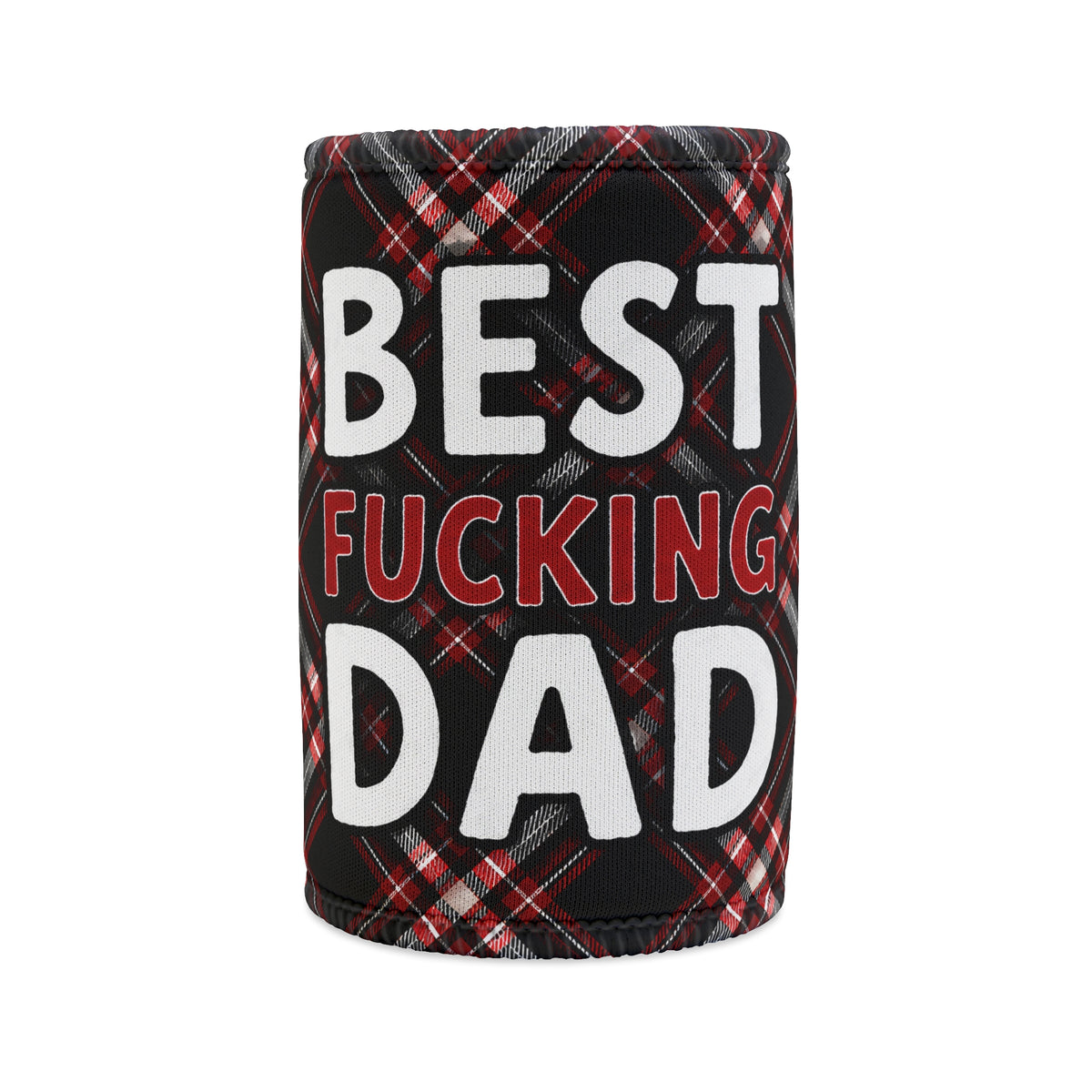 Best Dad Stubby Cooler – Red Plaid - Funny Father’s Day Gift