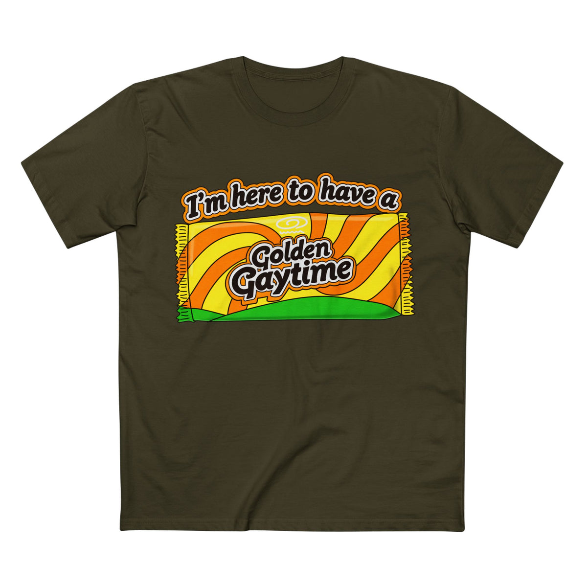 Golden Gaytime Retro Tee — “I’m Here to Have a Golden Gaytime” Pride T-Shirt