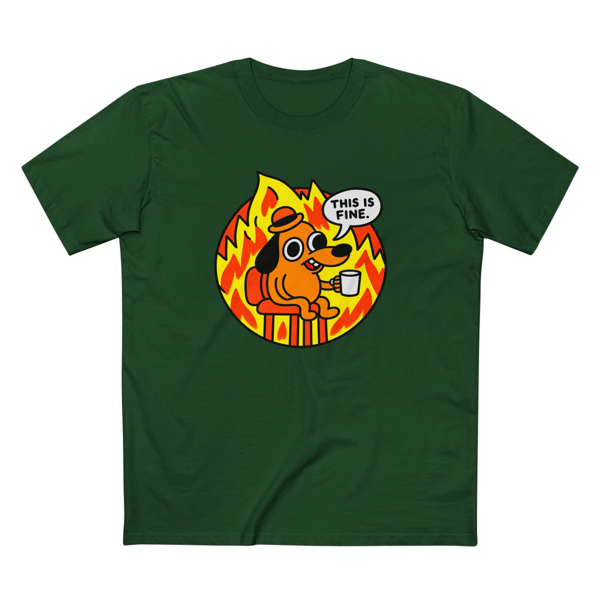 This Is Fine Dog T-Shirt — Funny Meme Tee with Fire Cartoon